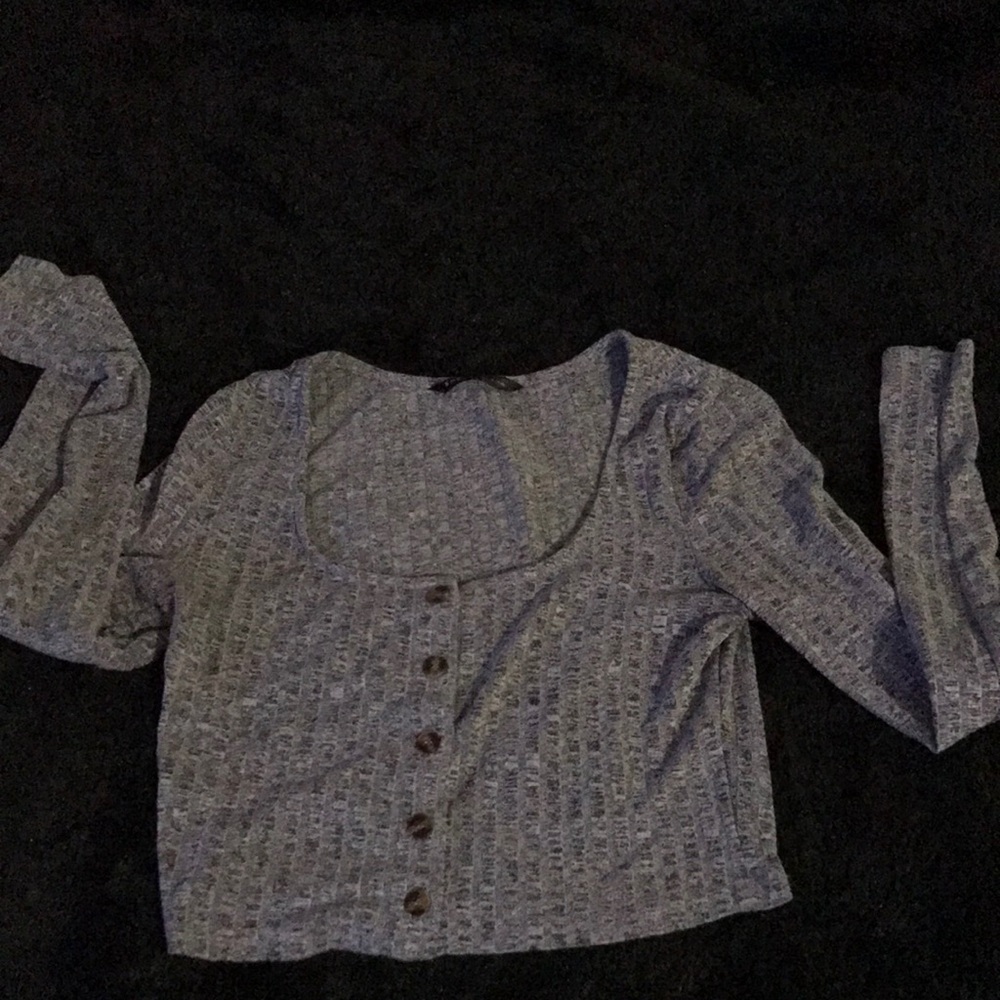 Gray Button-Up Long Sleeve Top